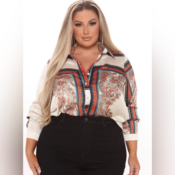 Fashion Nova Tops - SATIN PRINT BUTTON UP SHIRT